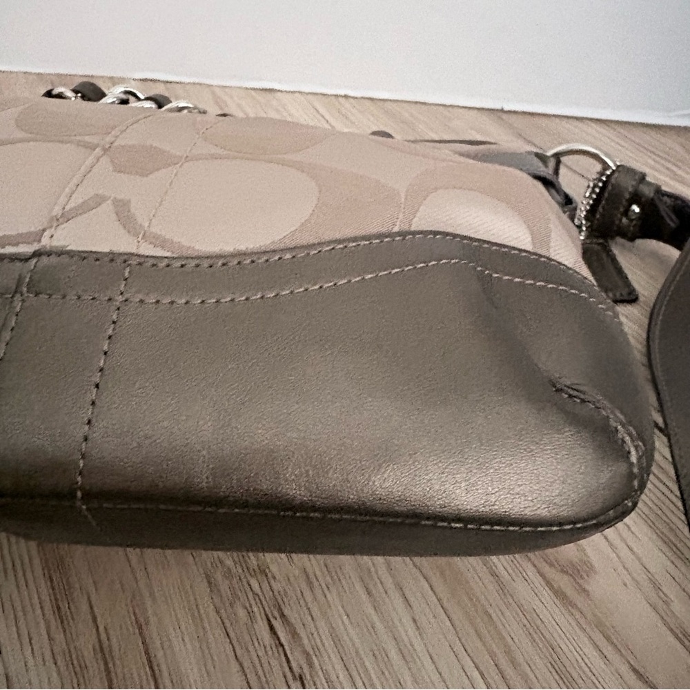COACH F19730 Signature Chain Brown Beige Convertible Crossbody Shoulder bag - Picture 11 of 14